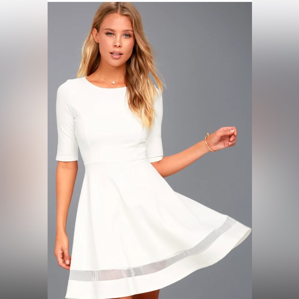 NWT Lulus Sheer Factor White Mesh Skater Dress